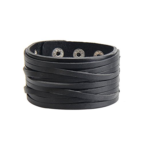 Hosaire 1x Pulsera de los Hombres Ancha de Cuero De Moda Pulsera Tejida de Cuero Vintage Pulsera Multicapa De Moda Popular Cordón Ajustable Unisex Negro Size 24 * 4CM