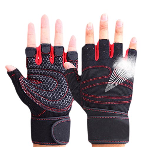 Hrph Guantes Deportivos Gimnasio Guantes Medio Dedo Respirable del Levantamiento de Pesas con Mancuernas Fitness Gimnasio Hombres Mujeres Tamaño de los Guantes M/L/XL