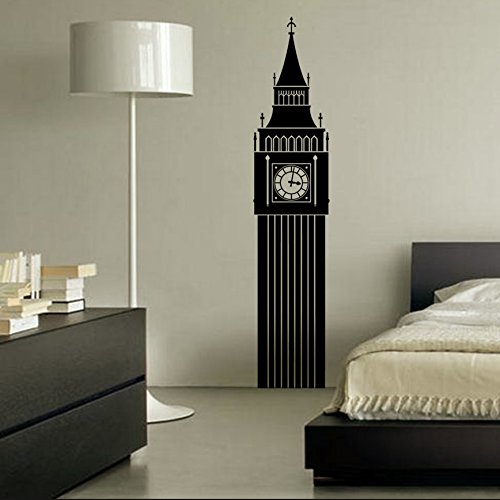 IDEAVINILO Vinilo Decorativo del Big Ben de Londres. Color Negro. Medidas: 25x115cm