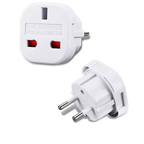 Incutex 1x Adaptador UK España, Adaptador UK EU, Adaptador Enchufe inglés a español, Blanco