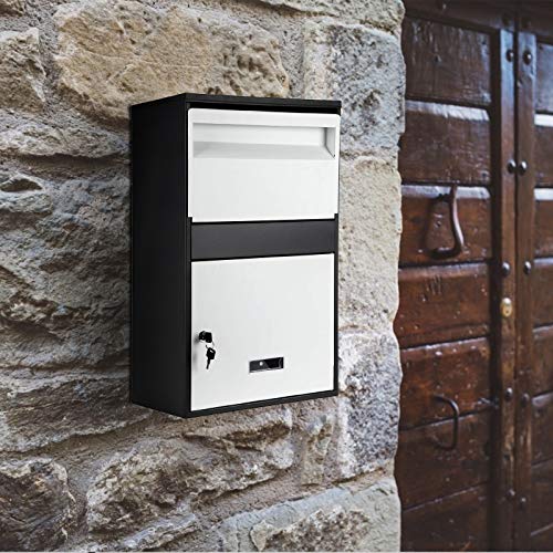 InLoveArts Buzón de correo para paquetes grande, montado en la pared, para exteriores, con cerradura segura y dos llaves, tamaño de buzón de correo grande, 65 x 40 x 23 cm