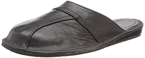 Janex - Zapatillas de Estar por casa de Cuero de Piel para Hombre Negro (42, Negro)