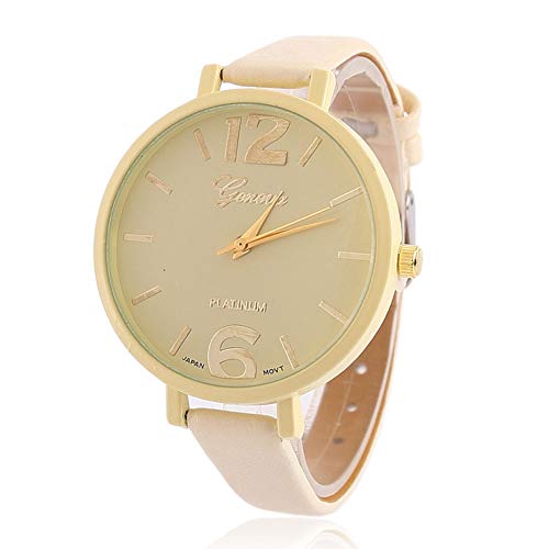 JER Simple de la Manera del Reloj Ultra-Delgado Gran dial del análogo de Cuarzo Fino de Cuero de la Correa de Reloj de Pulsera para la Mujer de Color Blanco Crema (con batería)