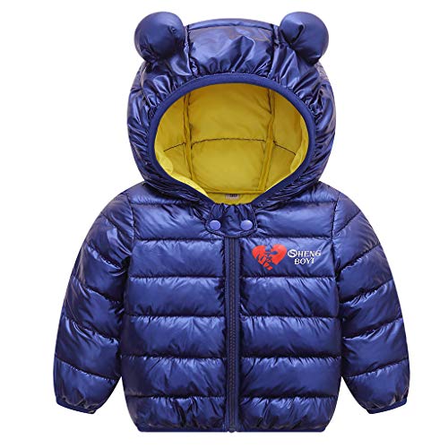 JiAmy Bebé Chaqueta Invierno Abrigo con Capucha Ligero Trajes Ropa de Calle Acolchado Azul 80cm