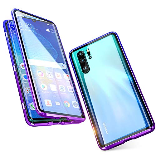 JoiCase Funda para Huawei P30 Pro Adsorcion Magnetica Carcasa 360 Grado Protección Estuche Case Marco Aluminio Untre Delgada Háptico Vidrio Templado Anti Choque Metal Flip Cover