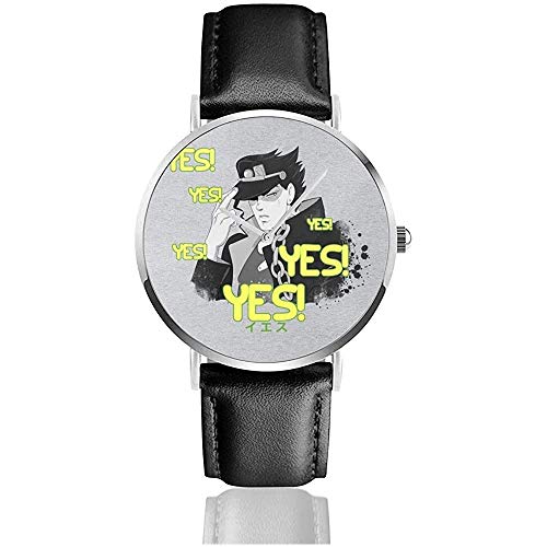 Jojos Bizarre Adventure Jotaro Sí Relojes Reloj de Cuero de Cuarzo con Correa de Cuero Negro para Regalo de colección