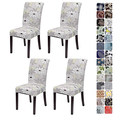 JOTOM Fundas para Sillas Elásticas Protector de Silla de Comedor de Spandex Suaves Extraíbles Fundas de Silla para Comedor Hotel Fiesta Boda Cocina,Pack de 4 (Flor y Hoja)