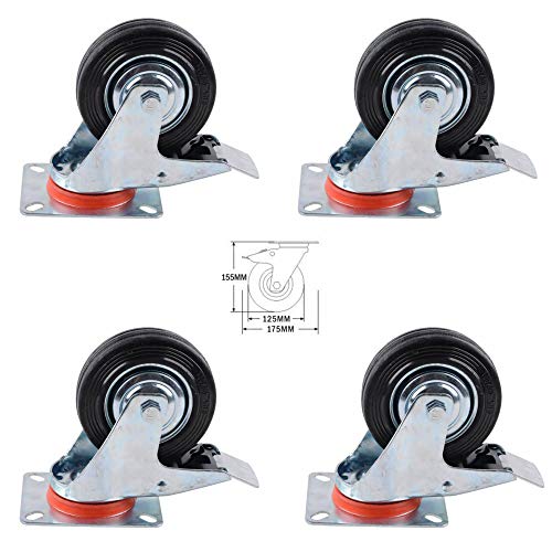 Juego de 4x Ruedas industriales 155x125x175mm- Ruedas giratorias para cargas pesadas con freno - Ruedas para muebles altura total 155mm - Ruedas pivotantes hasta 400kg