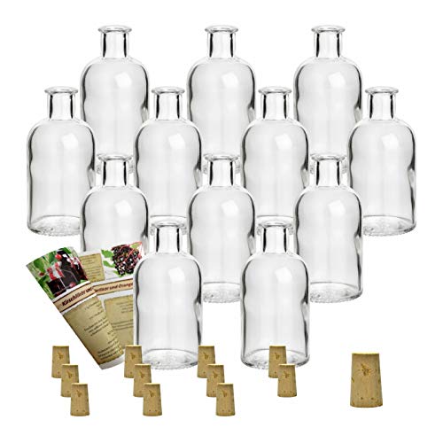 Juego de botellas de cristal «Apotheker» de Gouveo, con corcho incluido, para rellenar con licores, Verschluss Spitzkorken, 12er Set