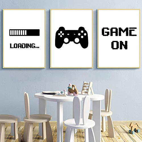 Juego de Carga Minimalista Impresión en Lienzo Juego Arte de la Pared Cartel Arte en Blanco y Negro Pintura Habitación de los niños Cuadro Decorativo Gamer Room Decor 50 * 70Cm * 3