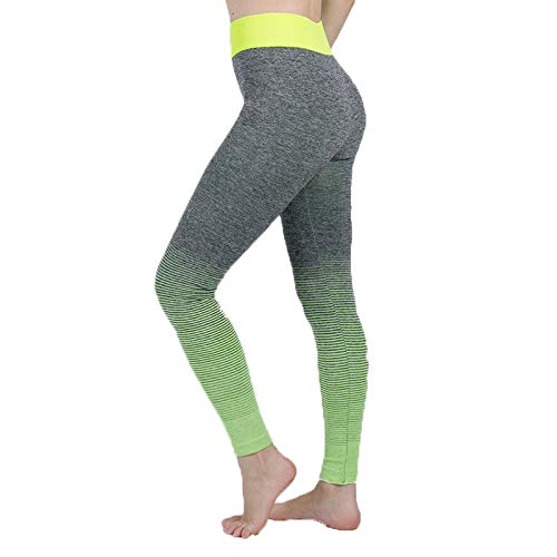 JXILY Mallas CE Deporte CE Mujer, Leggings Pantalón CE Yoga Degradado Gris Amarillo Brillante Pantalones de Yoga con Levantamiento de Cadera Cintura Alta,Amarillo,XL