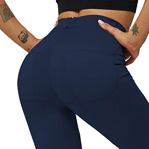 JXILY Pantalones de Yoga, Leggings Sin Fisuras de Cintura Alta Empuje Leggins Deporte Mujer Fitness Corriendo Pantalones de Yoga Pantalones Energía Pantalones,Armada,S