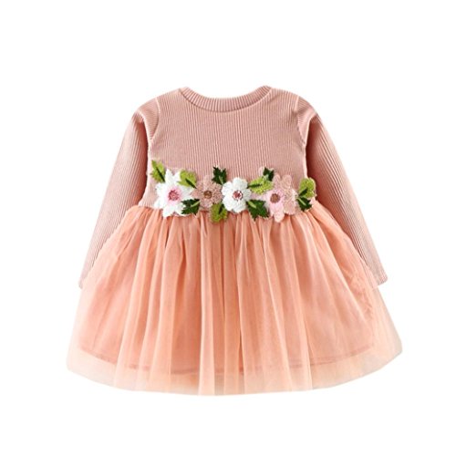 K-youth® Vestidos Bebé Niña Floral Tutú Princesa Vestidos de Manga Larga Otoño Invierno Ropa (Rosa, 0-6 Meses)