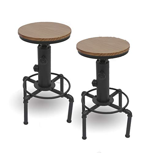 Kaibrite Juego de 2 taburetes de bar, estilo retro, giratorios, de madera, altura regulable, para bar, cafetería, cocina