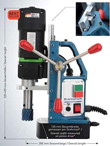 Karnasch 208020020 Máquina De Corte De Orificios Ka 38 Blue-Mag Con Sistema De Corredera De Riel Doble Heavy-Duty Y Sensor, Usa Enchufe, 110 V, 490Mm Altura, 280Mm Longitud