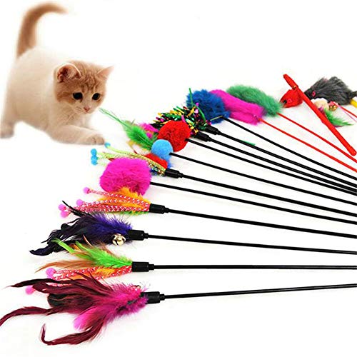 Katzen Spielzeug Gatos Juguete Gato Pesca Parte Angel Campanas y Plumas auténticas para Gatos – Pack de 4