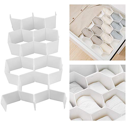 KBNIAN Organizador de Cajones, Kit de 8 Pcs Separadores de Cajón de Panal de Plástico, Divisores de Cajón de Rejilla Ajustable Blanco Separador para Cajones Múltiples para Ropa Interior Calcetines