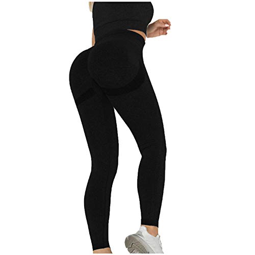 Keepwin Leggins Push Up Mujer Mallas de Deporte de Mujer Pantalones Largos Deportivas Mujeres Elásticos Pantalon de Talle Alto para Yoga Running Gym Fitness Seamless (Negro, Medium)