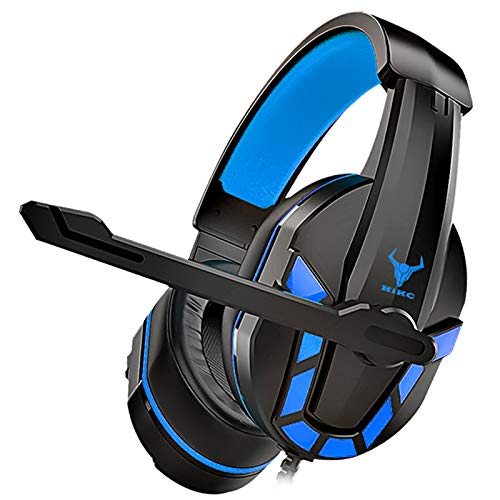 Kikc PS-4 Auriculares Gaming para PS4，Xbox One, Auriculares de 3,5 mm con Micrófono Flexible y Control de Volumen para PC, Mac, Portátil, Nintendo Switch, Videojuegos, (Negro + Azul)