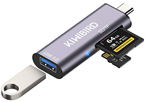 KiWiBiRD Lector de Tarjetas USB C SD Micro SD, Adaptador Tipo C a USB 3.0 para SDHC SDXC MicroSD Compatible con MacBook, iPad Pro 2020, DELL XPS, Galaxy S20/Note 20/Tab S7, Surface Go 2, Chromebook