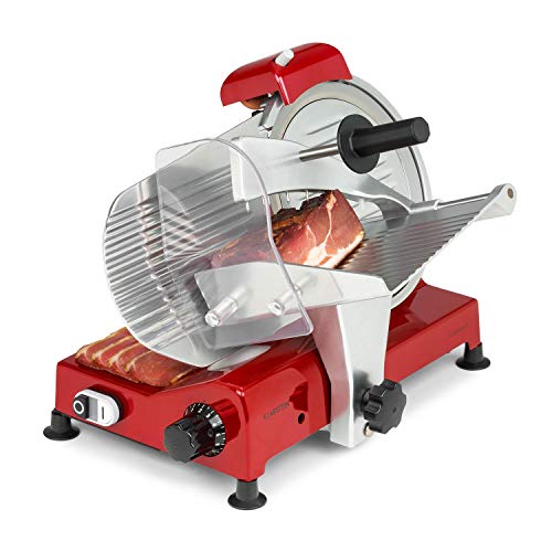 Klarstein Carpaccio cortafiambres, 240 W de potencia / 282 rpm, grosor de la corte de 1 a 12 mm, superficie de corte de 200 x 155 mm, rojo