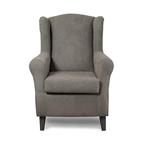 Koen Home Sillón Orejero – Tela Antimanchas – Butaca para Cuarto de Estar, Dormitorio – Fácil Lavado - Tamaño 66x73x99 cm – para Ver la TV, descasar, Lactancia,… – Pata Negra y Sillón Gris