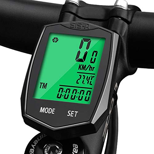 KOROSTRO Ciclocomputador inalámbrico, Velocímetro para Bicicleta Ciclocomputador Bicicleta, Resistente al Agua, con Pantalla LCD, para Bicicleta, Cuentakilómetros, Ciclismo con 24 Funciones, Negro