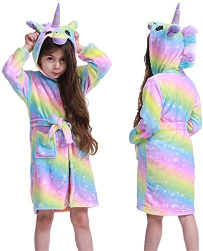 Ksnnrsng Suave Unicornio Albornoz con Capucha Ropa de Dormir- Regalos de Unicornio para Niñas (Arco Iris Púrpura, 6-7años)