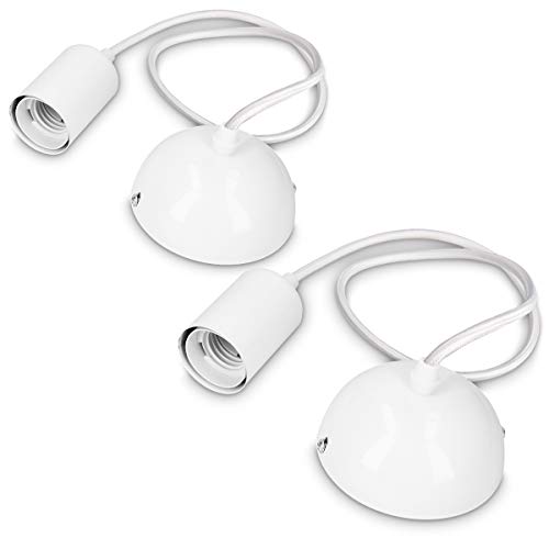 kwmobile 2x Portalámparas E27 de metal con cable textil - Kit de 2 soportes para lámparas de techo con cable de 90CM - Lámpara colgante en blanco