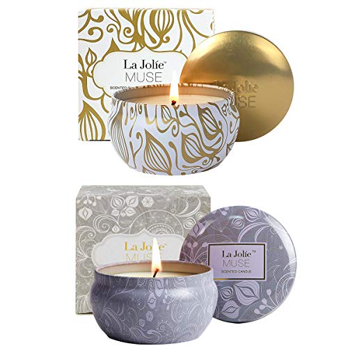 La Jolíe Muse Juegos de velas - Velas aromaticas de aromaterapia, Coco Vainilla y Loto Azul, set de regalo, velas naturales, velas para aliviar el estrés, 35-45x2 Horas