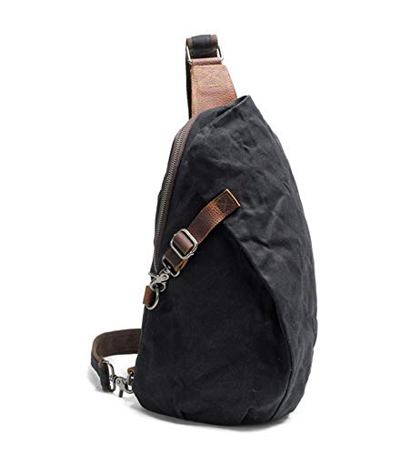 LACALA Bolso De Hombro De Lona, ​​Mochila De Batik, Bolsillo De Pecho Retro, Unisex, Mochila Impermeable Adecuada para La Escuela/Trabajo/Viaje,Negro