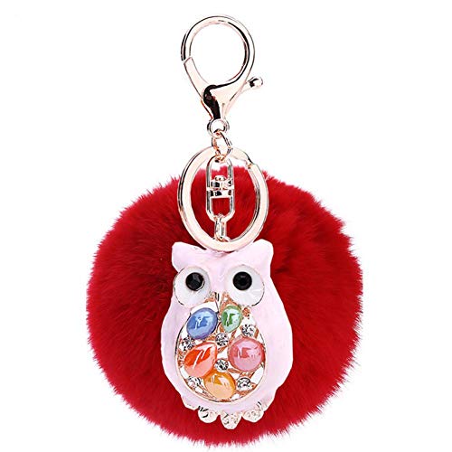 LAIGESHADIAO Llavero Hairball Llavero Colgante De Felpa 8Mm Cute Car Metal Creative Lady Owl Accesorios