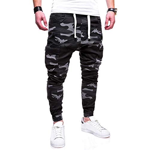 LANSKIRT Hombre Pantalones Chándal Jogger Deportivos Urbano Pantalón de Trabajo Ropa Fitness Deporte Pant Gym de Cintura Elastica con Cremallera y Bolsillos