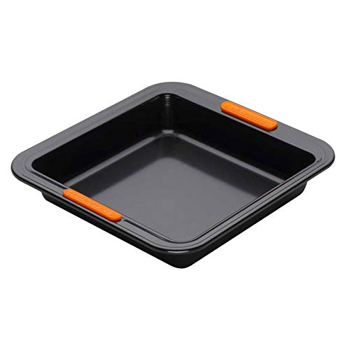 Le Creuset 941009290 Molde Antiadherente Cuadrado, 23 x 23 x 5 cm, Libre de PFOA, Resistente a ácidos, Revestimiento de Acero al Carbono, Gris/Naranja