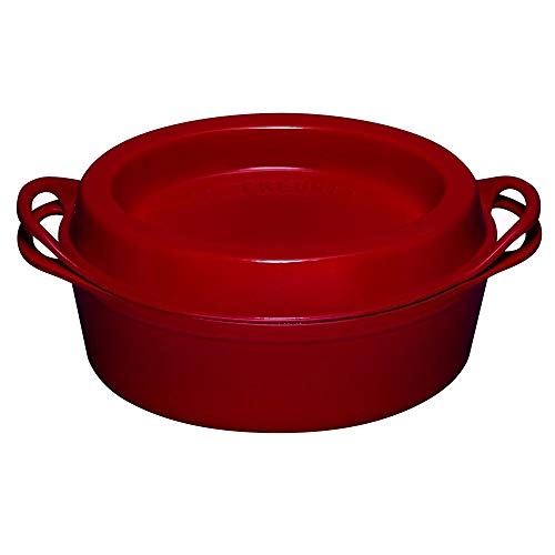 Le Creuset Cacerola Doufeu de hierro fundido, Ovalada, diametro 32 cm, Apto para todas las fuentes de calor, incluso inducción, Cereza