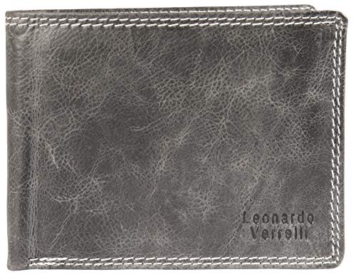 Leonardo Verrelli Portmeonie - Cartera de Piel auténtica para Hombre, 12 x 9 cm, Color Antracita