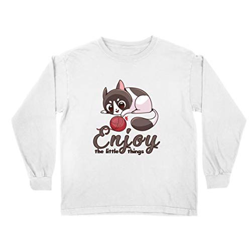 lepni.me Camiseta para Niño/Niña Disfruta de Las pequeñas Cosas Lindo Gatito Cita Positiva (12-13 Years Blanco Multicolor)