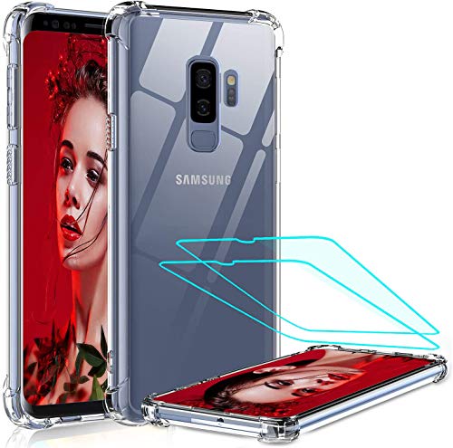 LeYi Funda Samsung Galaxy S9 Plus con [2-Unidades] 3D Curvo PET Pantalla,Cristal Transparente Shockproof Carcasa Ultra Silicona PC y TPU Slim Gel Bumper Antigolpes Cover Case para Movil S9 Plus, Clear