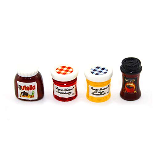 lijun 4 unids/Set Tarro Salsa de Tomate Mermelada Ensalada Mini café Accesorios de Cocina para 1:12 casa de muñecas casa de Cena en Miniatura