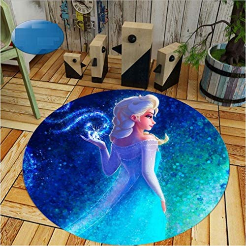 lili-nice Alfombras De Dibujos Animados Blue Frozen Princess Elsa Anna Olaf Niños Niños Niñas Juego De Gateo Redondo Estera Decoración De Dormitorio Alfombra Alfombra De Baño Interior 140 Cm