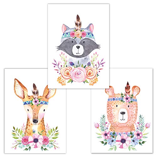 Little Fairy Tales Woodland Animals - Juego de 3 piezas de arte de pared DINA4, decoración de habitación infantil, con diseño de animales, accesorios de dormitorio para niños y niñas