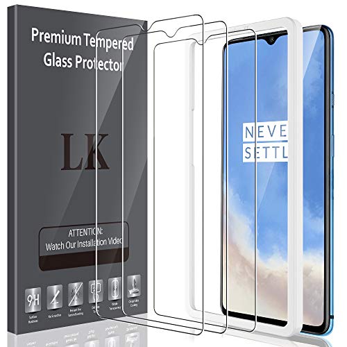 LK Compatible con OnePlus 7T Protector de Pantalla,3 Pack,9H Dureza Cristal Templado, Equipado con Marco de Posicionamiento,Vidrio Templado Screen Protector