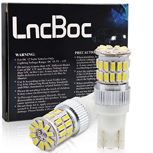 LncBoc T10 Bombillas LED Blanco Cuña W5W 36-SMD 2835 LED 501 194 168 Coche Interior Exterior Cúpula Número Placa Laterales Botas Reemplazo Bombillas Blanco 12v Pack de 2