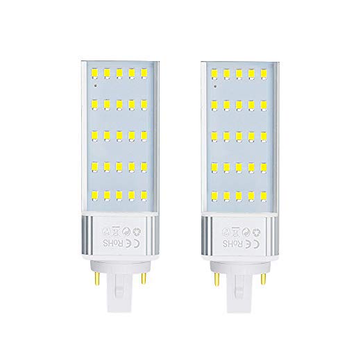 Luxvista G24 7W 2 Pins Bombilla de Maíz PL LED, 2x Lámpara Fluorescente G24 de Enchufe Horizontal 2P LED de Pera CFL, Introdujo iluminación para KTV/Bar/Habitación/Hotel (Blanco Frío 6000K)