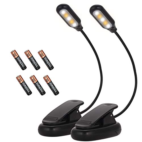 Luz de Lectura Luz de Libro, 5 LED con 3 Modos de Brillo (Luz Cálido y Blanco), 360 ° Flexible Lampara de Lectura Pinza para Lectores Noche, E-Reader, Estudio, Cama, Tablet, Viaje, Pack de 2