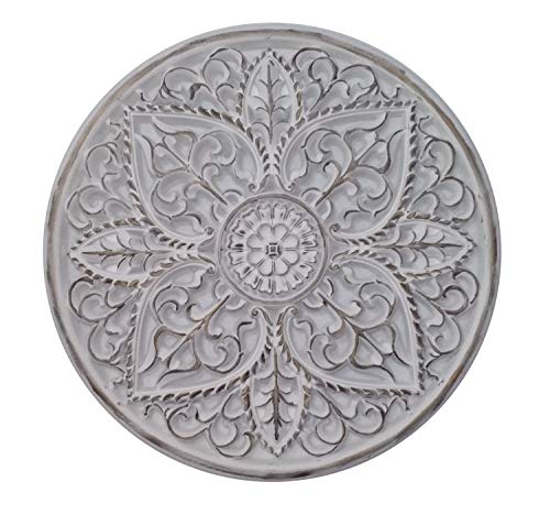 Mandala redondo madera tallado 65 cm (Cobre y blanco)