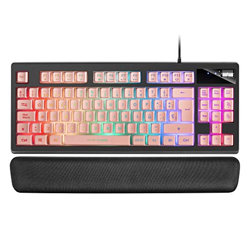 MARSGAMING MKAX Rosa, Teclado Gaming TKL H-Mech, Reposamuñecas Gel, Layout ESP (MKAXPES)