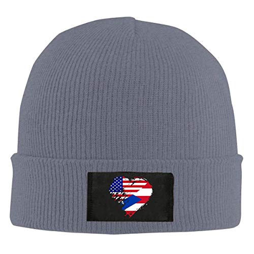 maymer Gorro de punto para hombre de Puerto Rico, diseño de la bandera americana de corazón