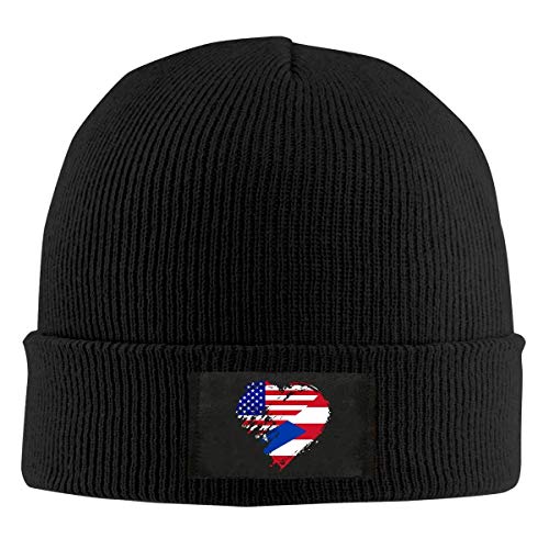 maymer Gorro de punto para hombre de Puerto Rico, diseño de la bandera americana de corazón