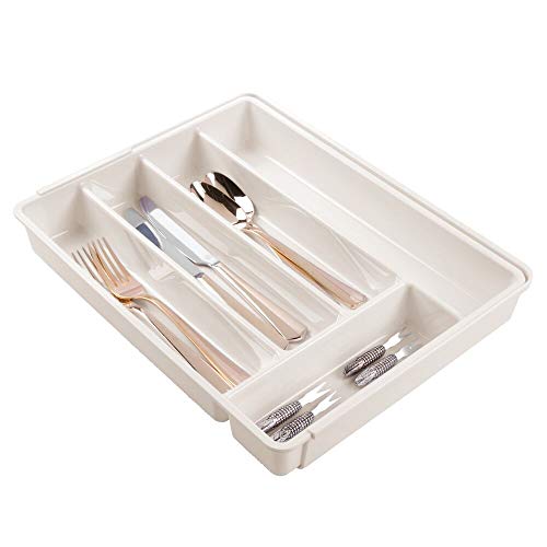 mDesign Cubertero de plástico libre de BPA extensible para cajones y muebles de cocina – Organizador de cocina con 6 compartimentos – Separador de cajones de cocina, baño u oficina – color crema